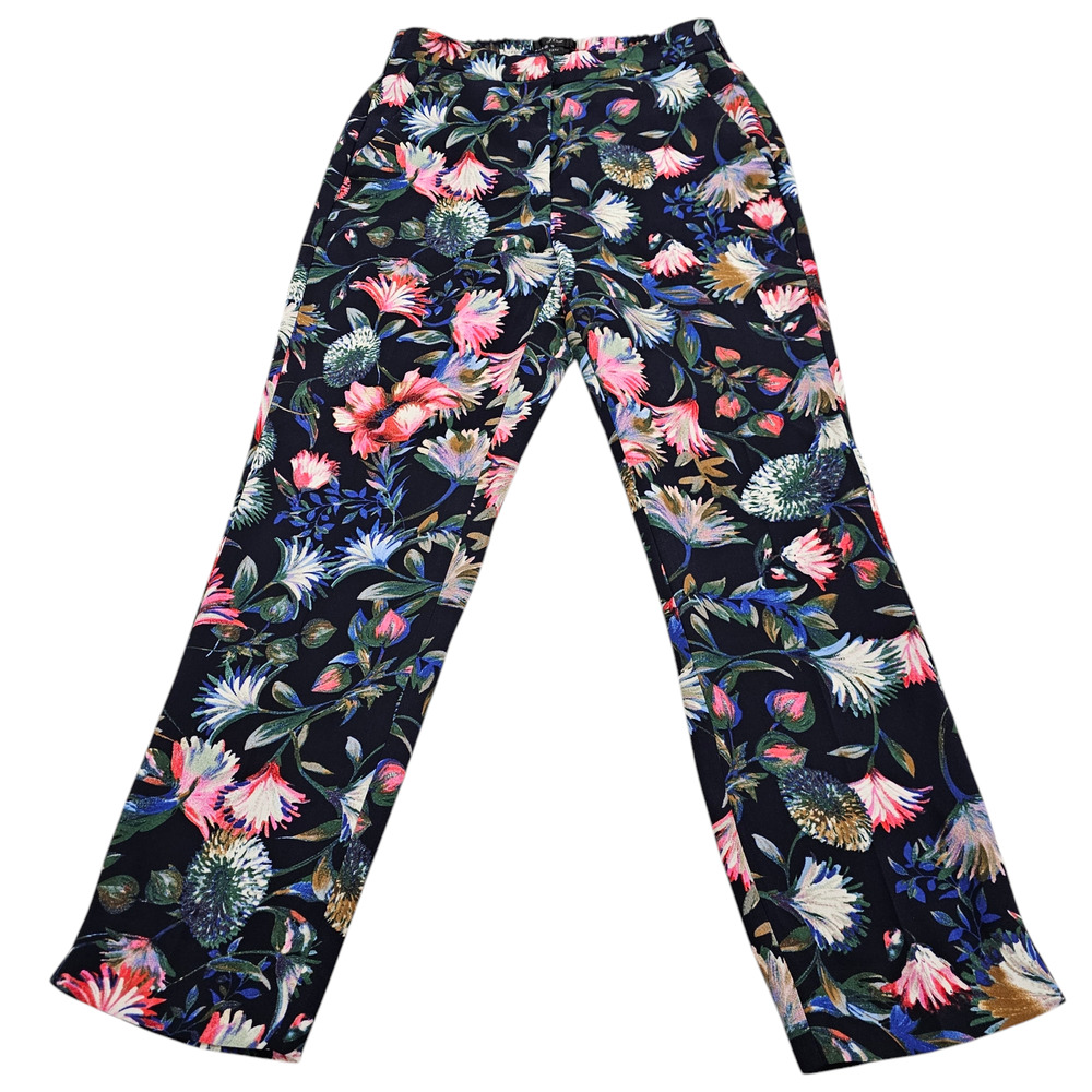 J Crew Pants Womens Size 0 Blue Easy Trouser Floral Tropical Career Multicolor